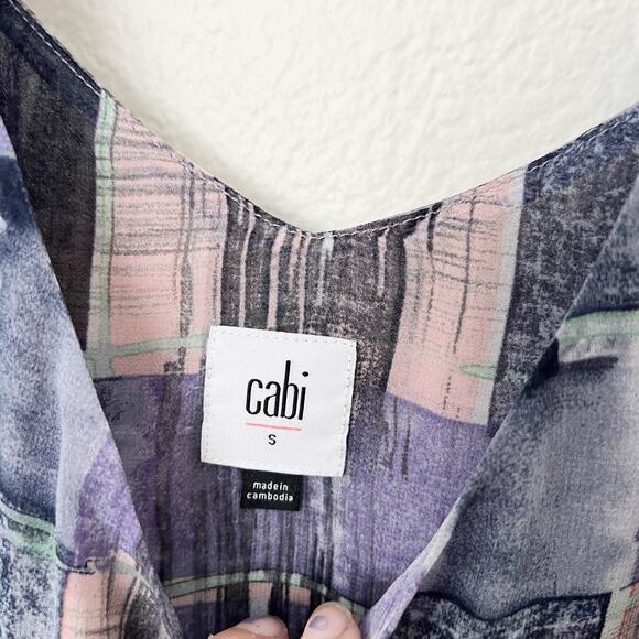 [CAbi] Quiz Top #4361 Purple Abstract Plaid Sleeveless V-Neck Blouse Sz Small S - Picture 11 of 11